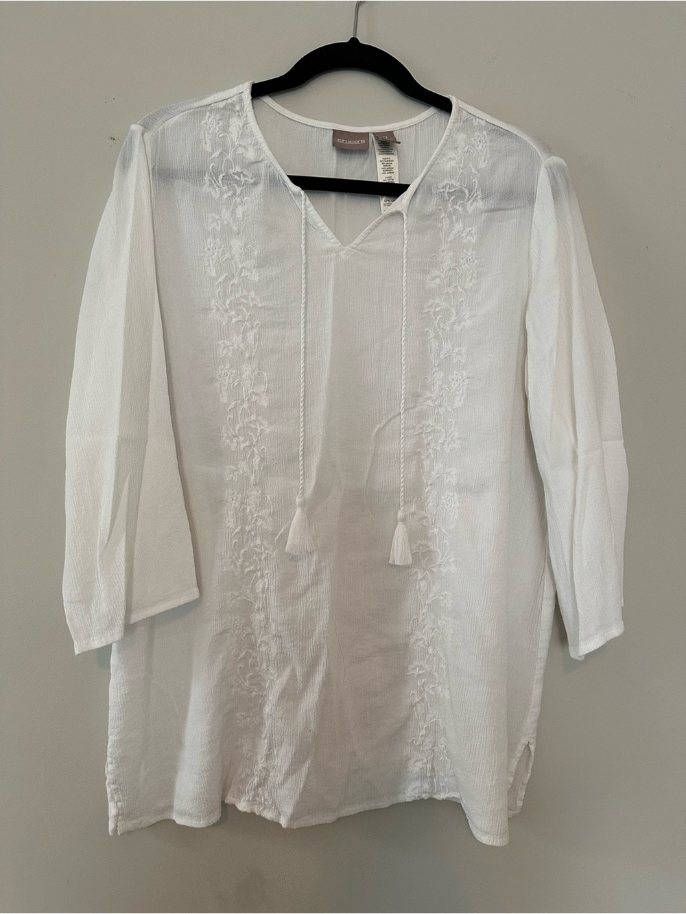 Chico’s White Embroidered Peasant Blouse